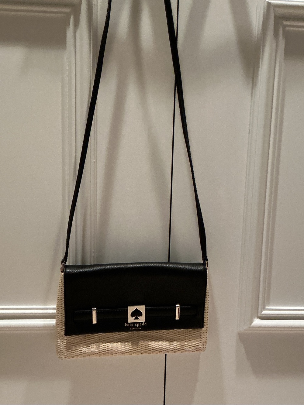 kate spade Black and Natural Woven Flap Crossbody